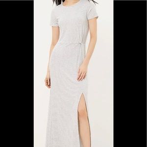Loft striped rib knit short sleeved twist waist maxi dress